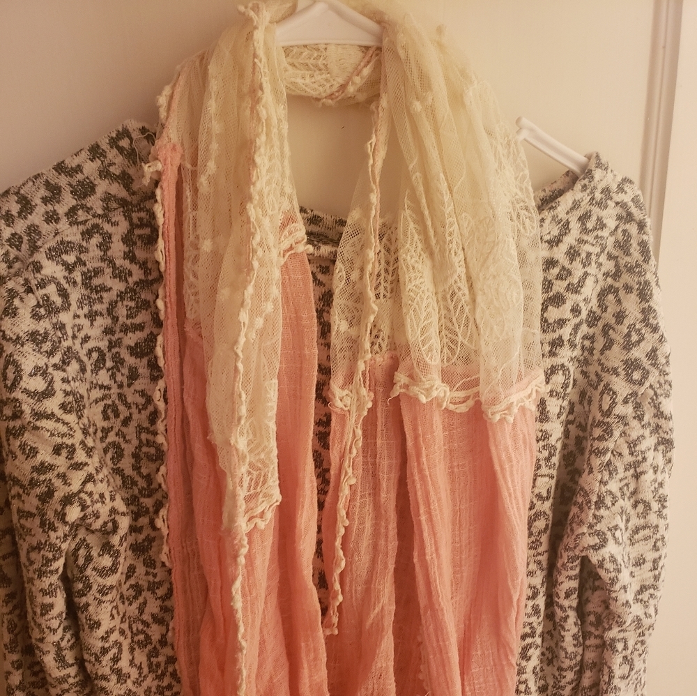 Beautiful blush pink and cream colored lace scarf